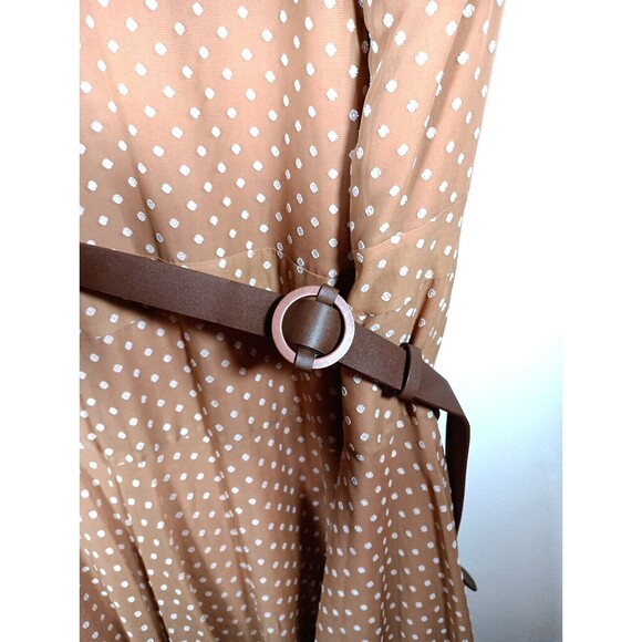 Calvin Klein Brown Polka Dot Belted Sleeveless Handkerchief Maxi Dress Size 24W - Picture 6 of 11